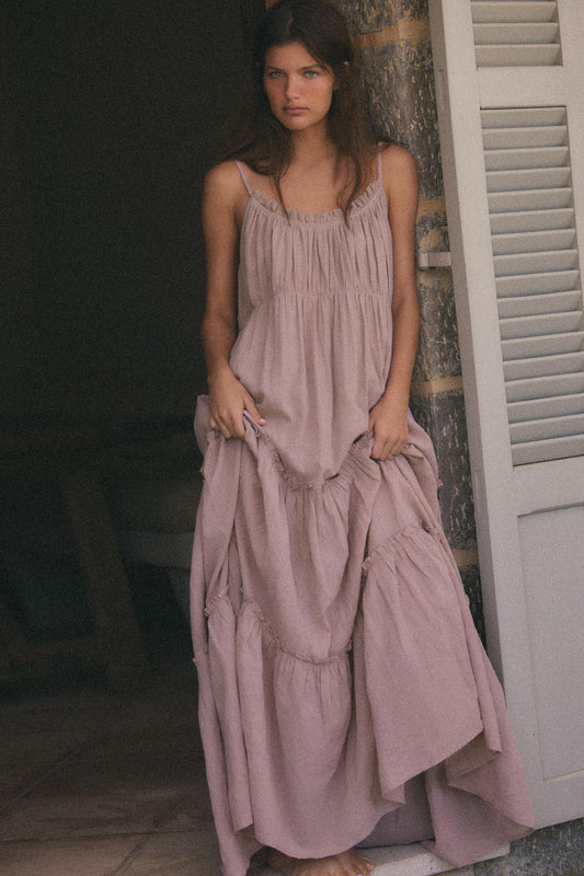 VESTIDO MIDI GASA VOLANTES